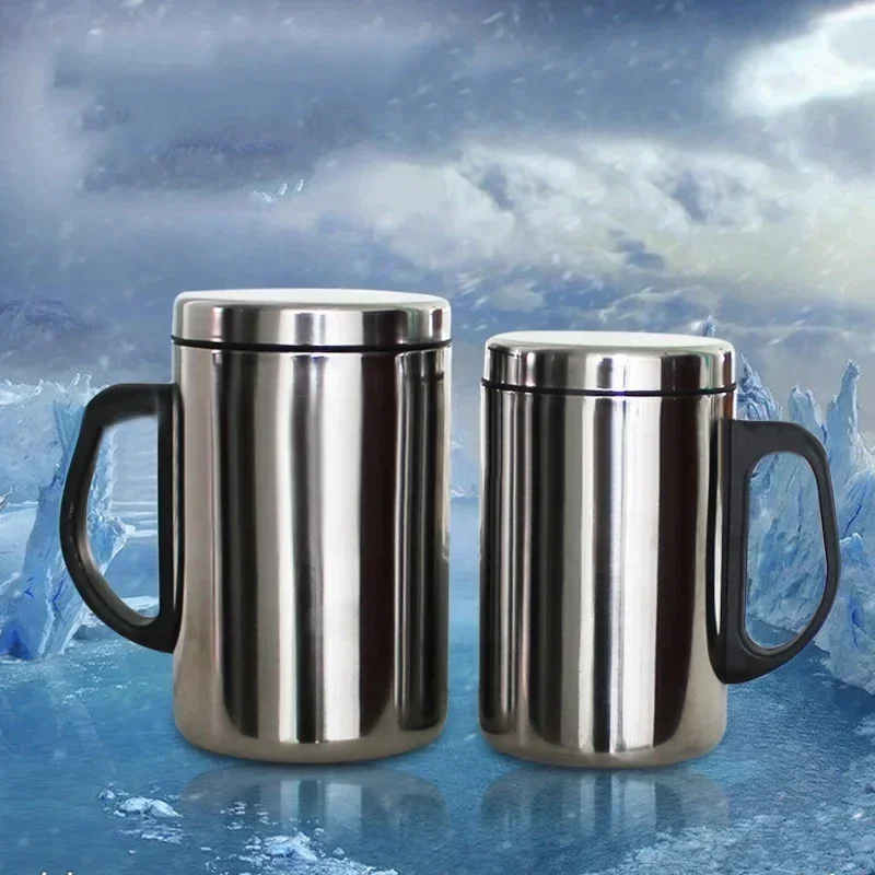 Caneca de café anti-escaldante de parede dupla, 350/500ml, isolada, portátil, copo de bebida inoxidável, polimento de aço, cerveja, chá, suco