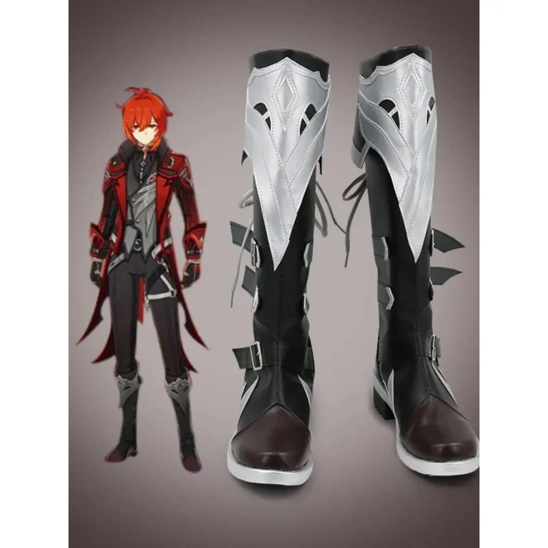 

Игра аниме Genshin Impact Diluc Ragnvindr Обувь для косплея Сапоги Костюм на Хэллоуин Аксессуары Реквизит