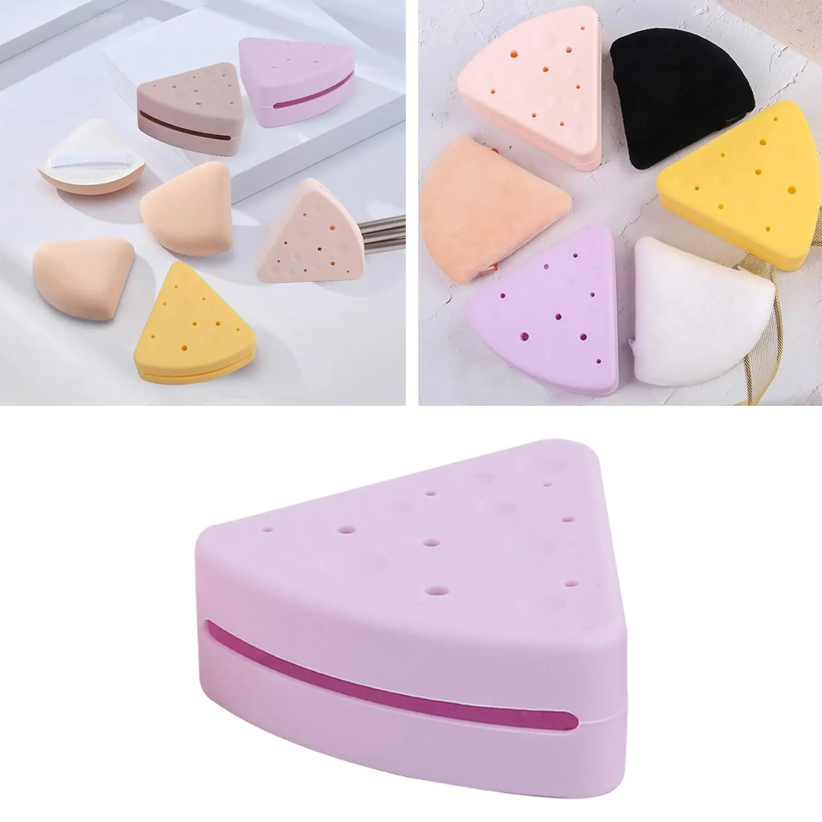 4 estuches triangulares para esponjas de maquillaje/estuche para esponjas de maquillaje/estuche portátil, transpirable, lavable, compacto y bonito