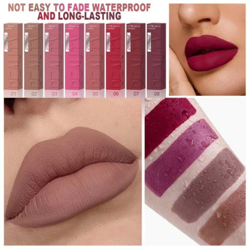 セクシーなブラウンスクエアチューブリップグレイズリキッドリップスティック8色マットリップグロス保湿防水ノンスティックカップリッチカラー
