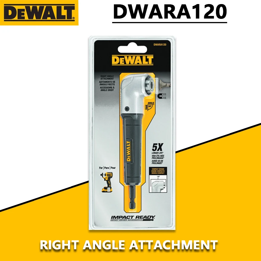 ديوالت DWARA120 1/4 "الزاوية اليمنى مرفق 10X المغناطيسية شنيور يعمل بالبطارية بت كهربائي أداة اليد الملحقات