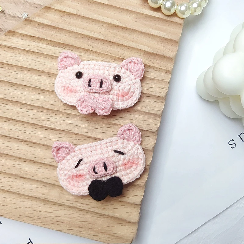 Pinza de pelo de ganchillo de cerdo Rosa Kawaii para niña, pasadores de dibujos animados lindos hechos a mano, horquilla de punto, accesorios para el cabello, decoración