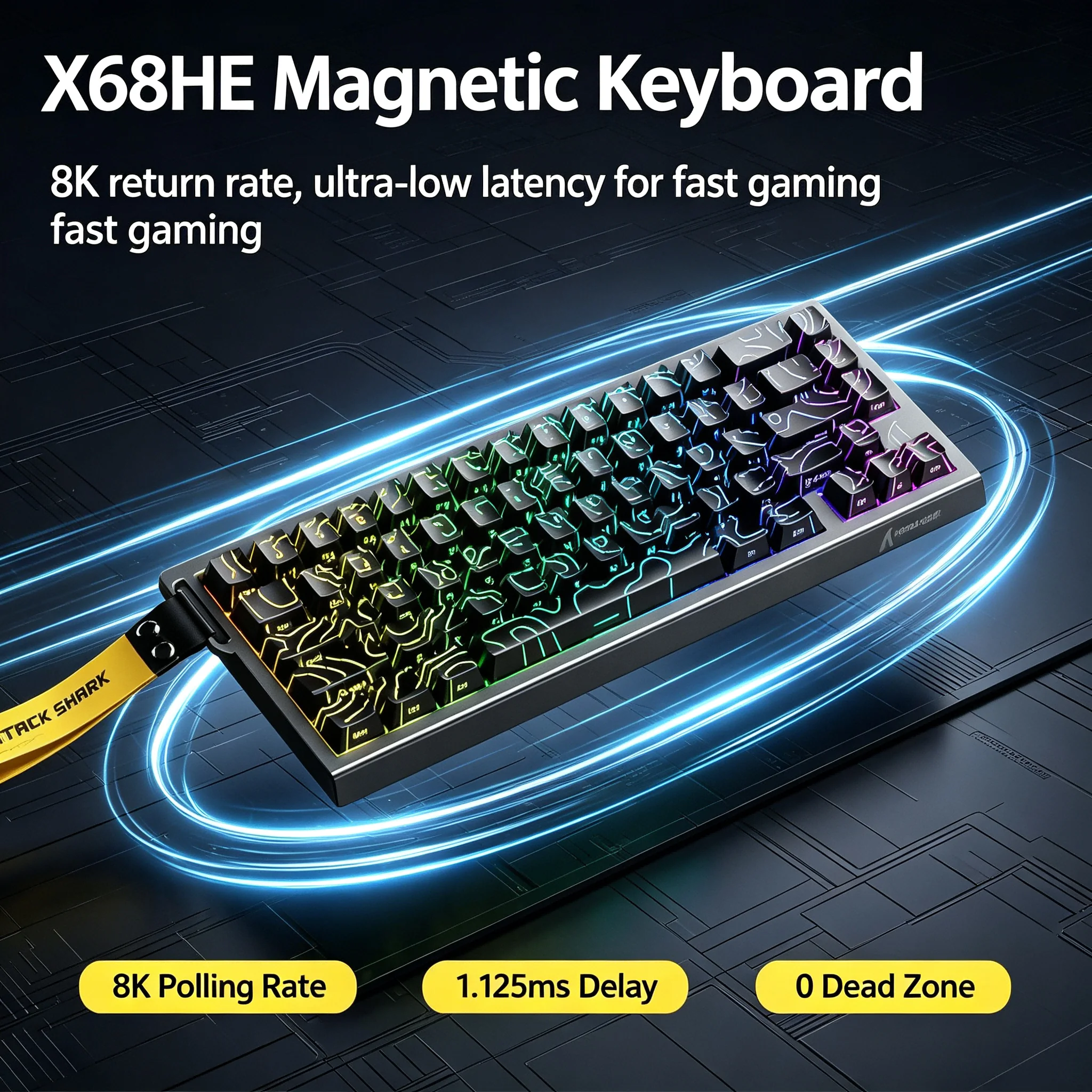 Attack Shark X68HE Magnetic Axis Mechanical Keyboard with Contour Side-Printed Wired RGB Gaming RT Adjustable Key Travel Low Lat