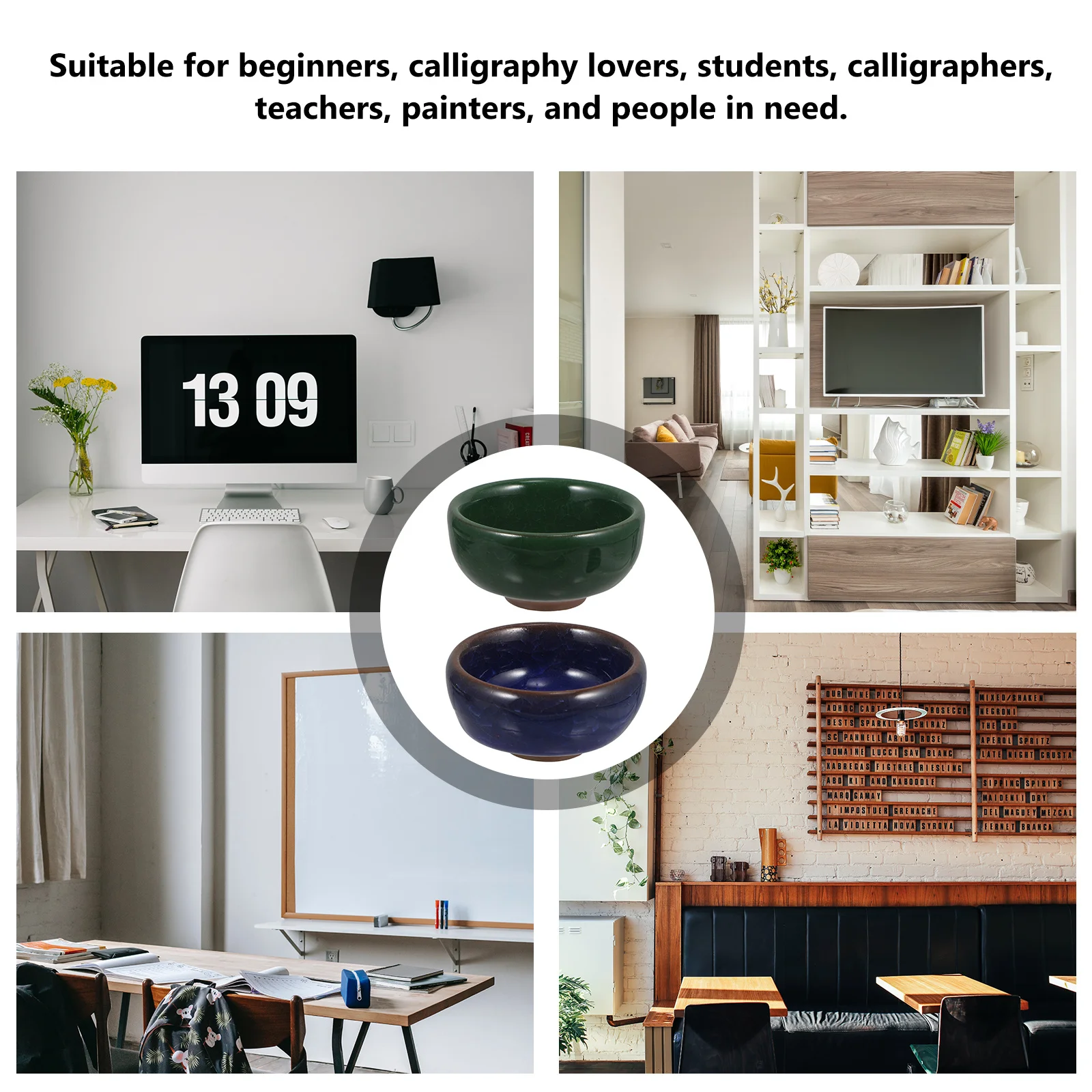 

2Pcs Ceramic Ink Storage Container for Calligraphy and Painting High-Quality Material Smooth Surface Ceramic Ink Dish