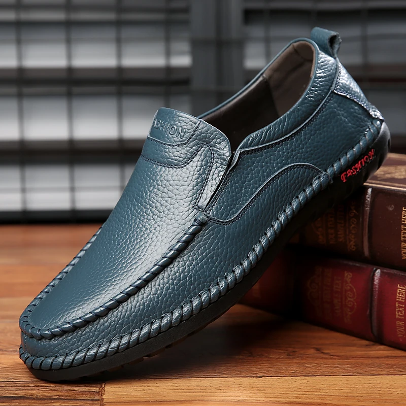 2024 Man Genuine Leather Shoes Rubber Sole New Spring&Autumn Anti Slip Casual Loafers Man Flats Leather Shoes