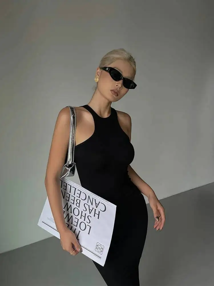 Sukienka WOMENGAGA z okrągłym dekoltem, bez rękawów, z odkrytymi plecami, damska, letnia, nowa, z wysokim stanem, dopasowana, o średniej długości, słodka, UL75