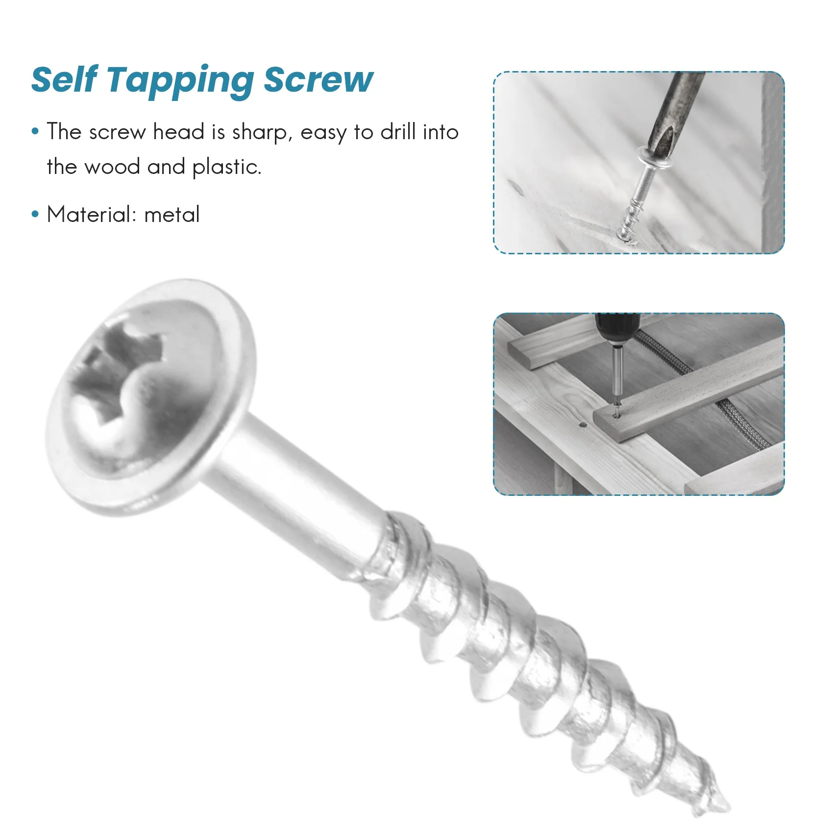 B62B-100Pcs Woodworking Pocket Hole Screws PH2 Cross Driver Head Self-Tapping Screw For Pocket Hole Jig