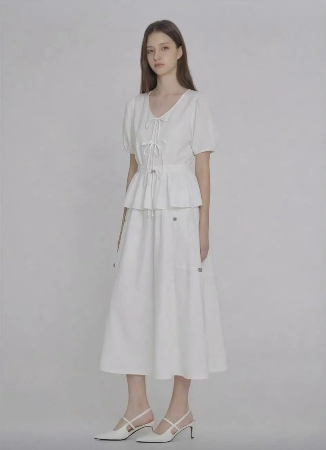 

Guss Brand Women's Shirt Summer 2026 V-neck Bubble Sleeve Short-sleeved Skin-friendly Breathable Straight-cut Polyester Blend