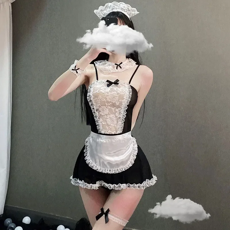 Sexy Tulle See-through Ultra Short Skirt Uniform Seduction Role-playing Clothes Erotic Sex Dress Lolita Uniform French Apron