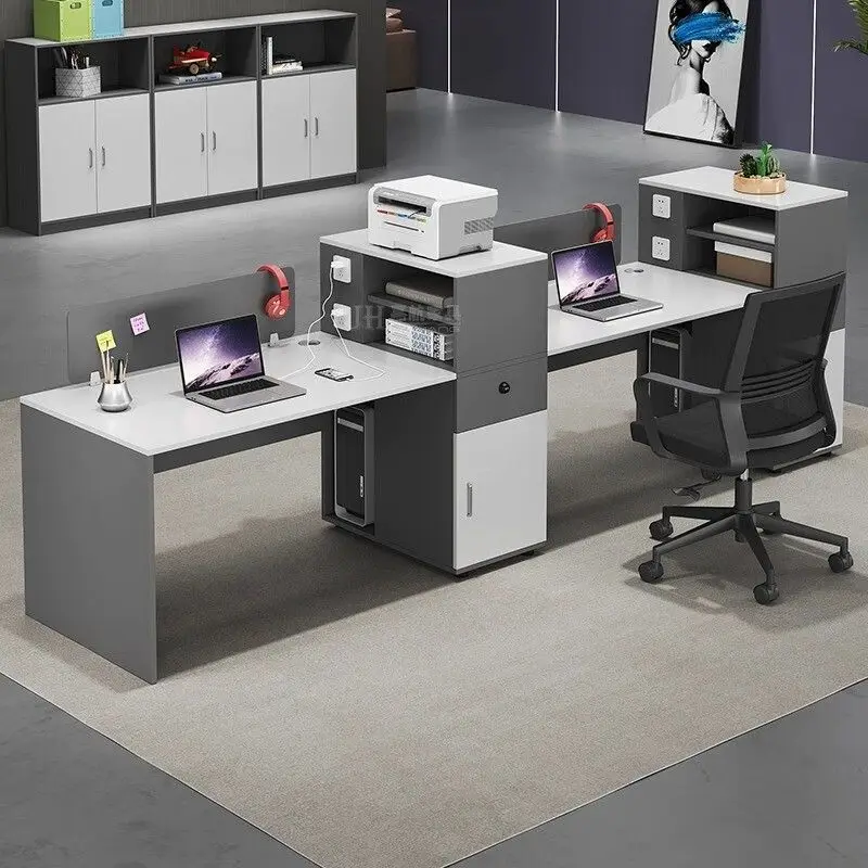 مجموعة طاولة وكرسي لموظفي المكتب 4 أزواج من 6 أشخاص، حامل بطاقات كمبيوتر مالي بسيط وحديث