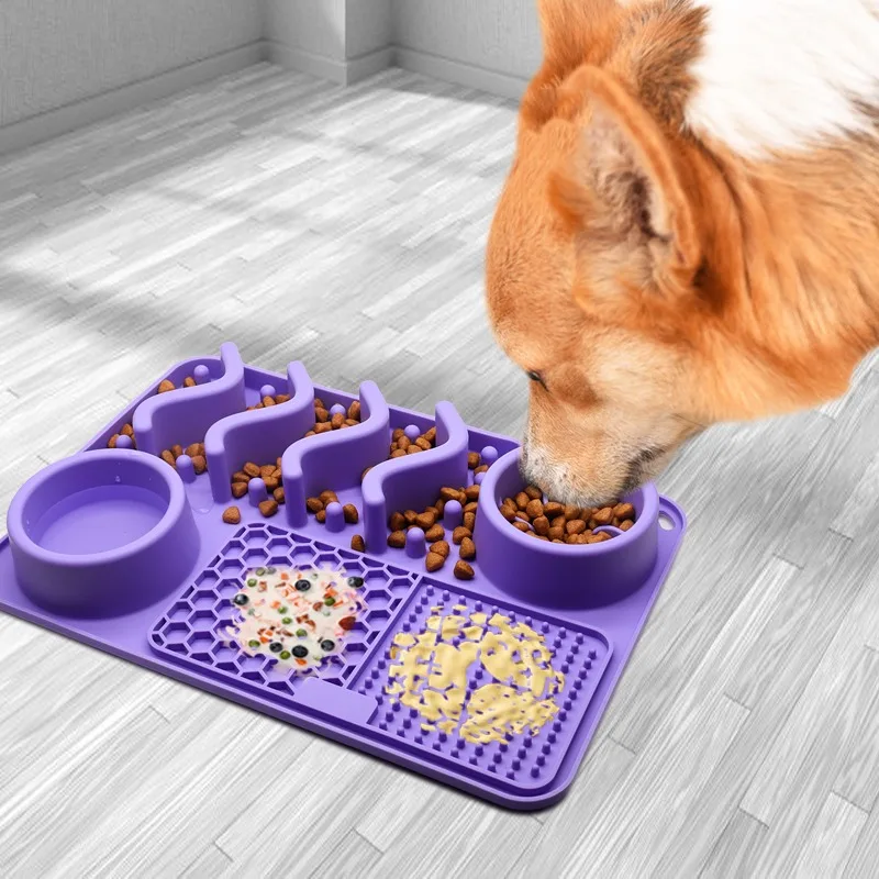 All-in-one Non-slip Food Mat, Water Slow Feeder, Floor Mat, Pet Licking Mat, Food-grade Silicone Dog Food Bowl Mat