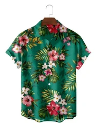 Tropic Flower Casual Social Retro Plus Size Male Shirt For Men 3D Print Hawaiian Short Sleeves Blouse Summer Fashion Top Camisas