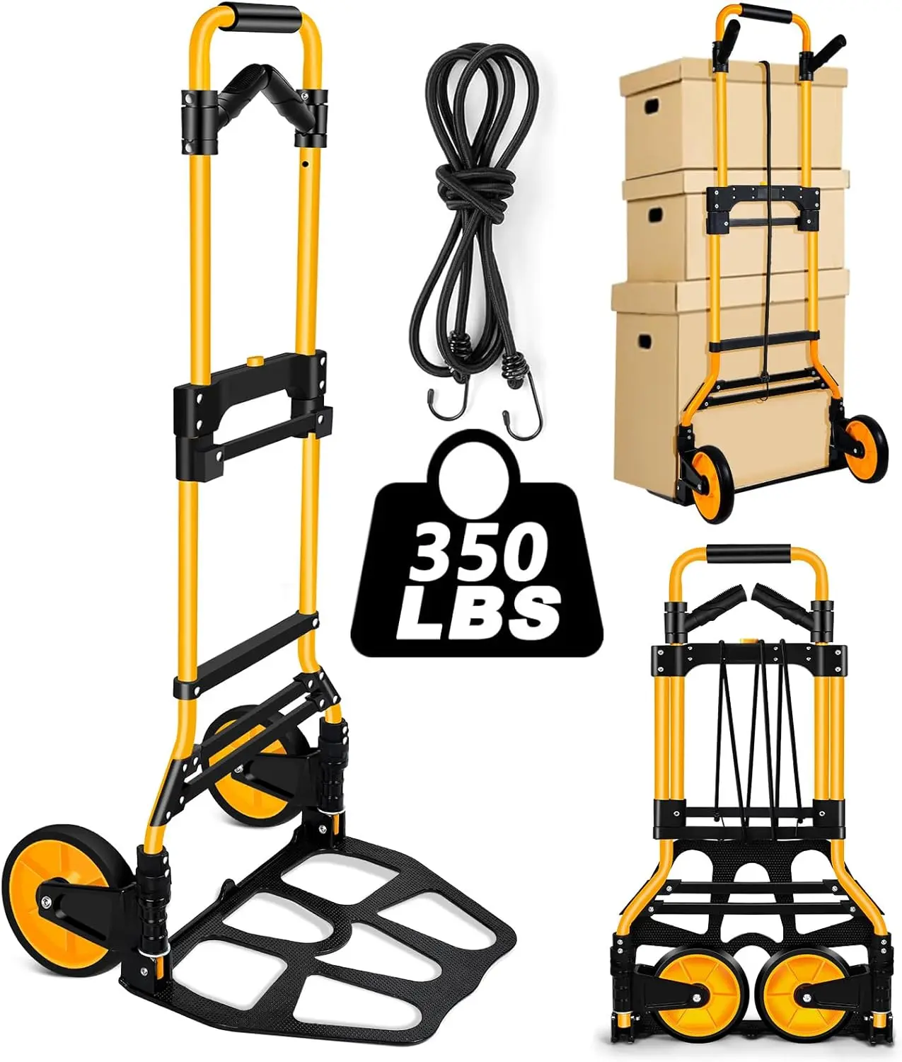 

Upgraded 350 LB Capacity Folding Hand Truck with Telescoping Handle, Rubber Wheels for Moving, Shopping & Travel