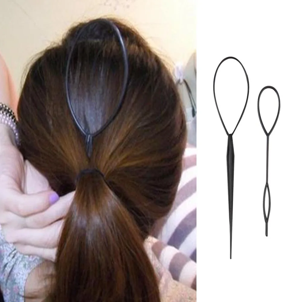 1 satz (2 stücke) Pferdeschwanz Kunststoff Schleife Styling Werkzeuge Einfache Magie Haar Twist Styling Clip Flechter Werkzeuge Schwarz Brötchen Frisur Maker – Detail 1