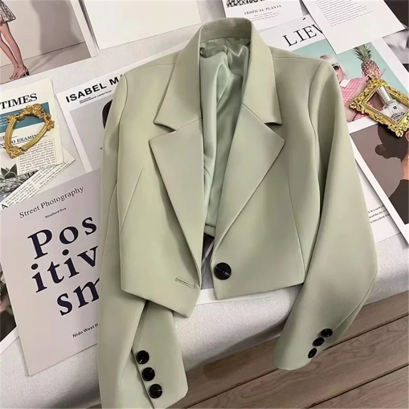 OL Spring Fall Casacos Casual Short Blazers Jackets Women\'s Korean New Office Loose Coats Long Sleeve Formal Elegant Cropped