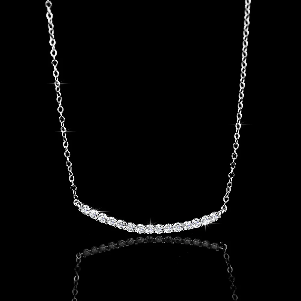 Smile Pendant Moissanite Necklace For Women D Color Brilliant Cut Diamond S925 Sterling Silver Plated 18K White Gold Neck Chain