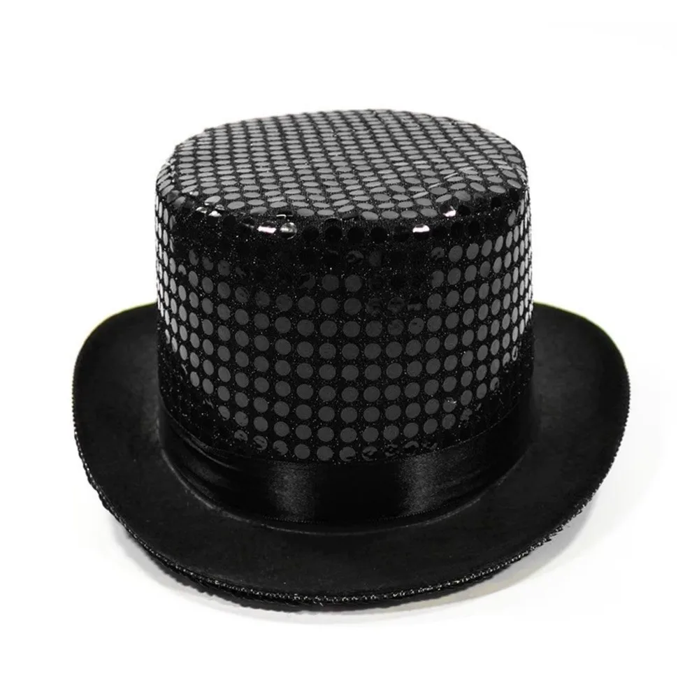 Retro Sequined Magician Top Hat Glitter Performance Prop Hat Jazz Sparkling Mirror Hat Performance Prop Hat