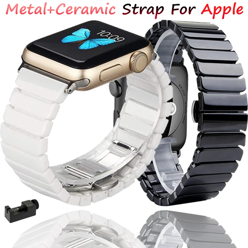

Керамический ремешок для Apple Watch Ultra 49 мм, 11, 10, 9, 8, 7, 6, 5, 4 SE, металлический модный удобный браслет для iWatch 46/42 мм, 45/44 мм, 40/41 мм