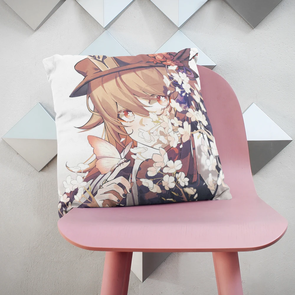 45x45cm Home Party Decorative Cushion Cover Cartoon Anime Genshin Cute Two-Dimensional Sofa Chair Car Bedroom Body Pillowcase