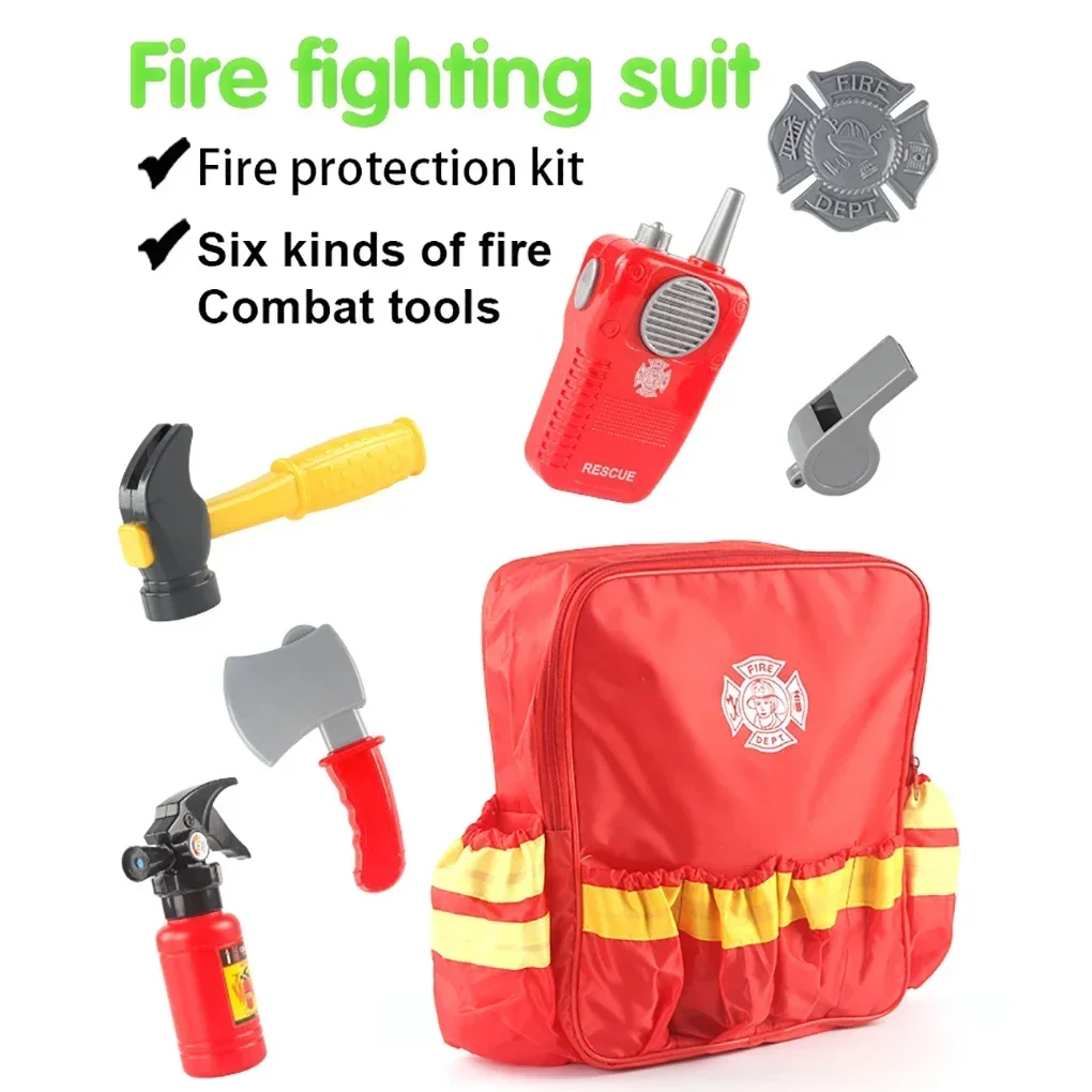 Simulated Firefighter Tools Set Storage Bag Fire Axe Extinguisher Hammer Rescue Tool Children Role-Play Fireman Kids Toys Gifts