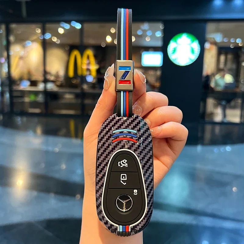 ABS Carbon Fiber Style Car Key Case Cover For Mercedes Benz C E S Class W206 W223 W214 GLA GLB GLC CLA CLS E300 S450 S580 S500