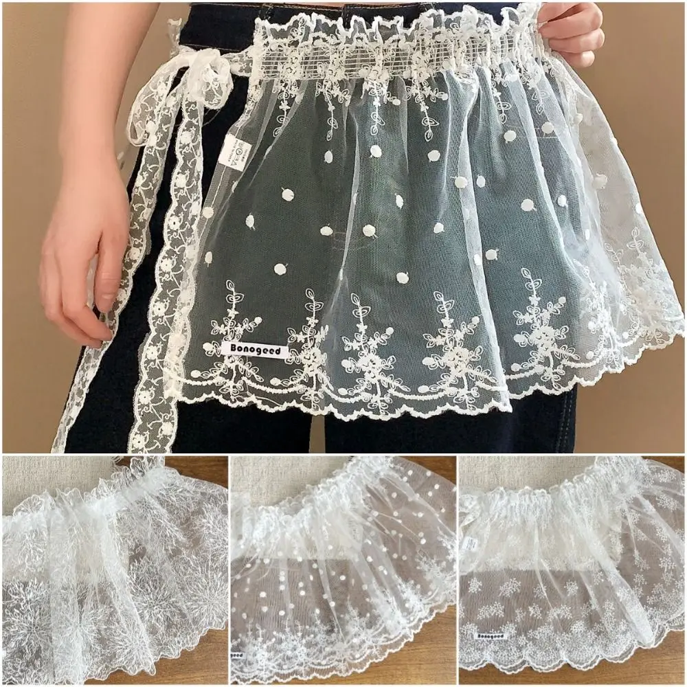 

Французская кружевная мини-юбка с асимметричным подолом, вышивкой и рюшами, в стиле Harajuku Y2K, уличная мода, с завязками и оборками