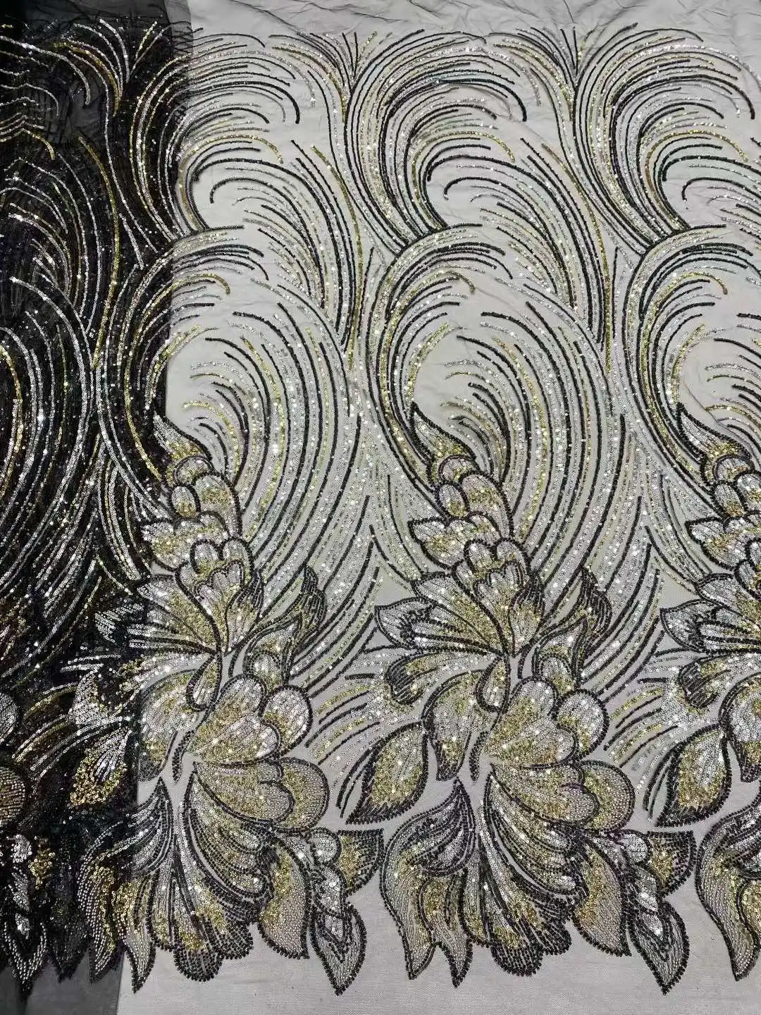 Tela de encaje de tul africano rojo 2025, tela de lentejuelas de red francesa, bordado de costura con cuentas, malla de tul de encaje, vestido nigeriano de 5 yardas