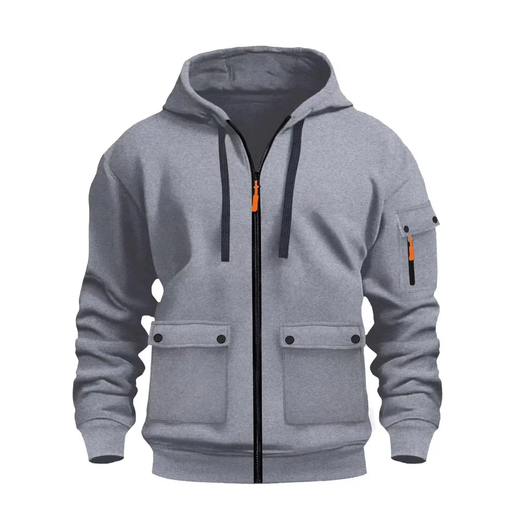 

2026 весенне-осенние толстовки на молнии, мужская новая толстовка с капюшоном и длинными рукавами, модное украшение с карманами, мужская флисовая спортивная верхняя одежда