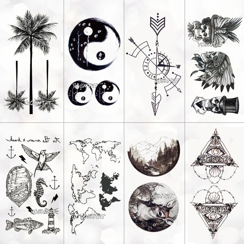 

Waterproof Temporary Tattoo Sticker Geometric Tree Chi Arrow Bird Earth Forest Moon kid Women Men Arm Hand Body Art Fake Tattoos