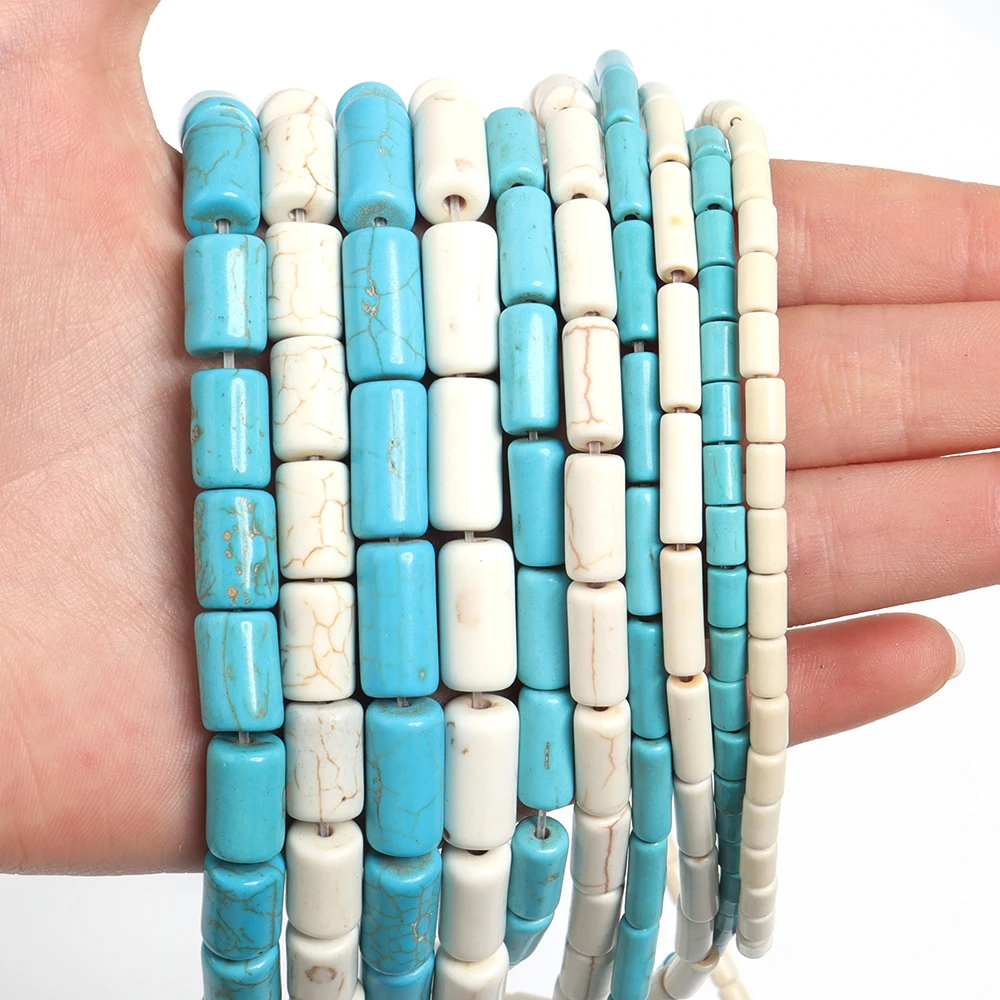 Natuurlijke Turkoois Stenen Kralen Blauw Wit Cilinder Buisvorm Losse Spacer Kralen Voor Sieraden Maken DIY Armbanden Accessoires - afbeelding 2