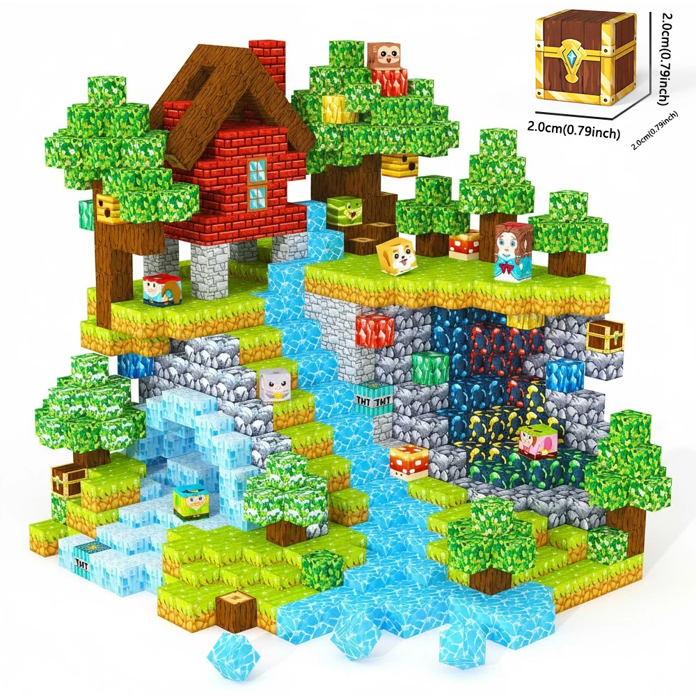 Creatieve magnetische bouwsteenstenen Mijn beroemde scène Wereld architectonische set Kinderen DIY-model Speelgoed Kerstcadeaus voor kinderen