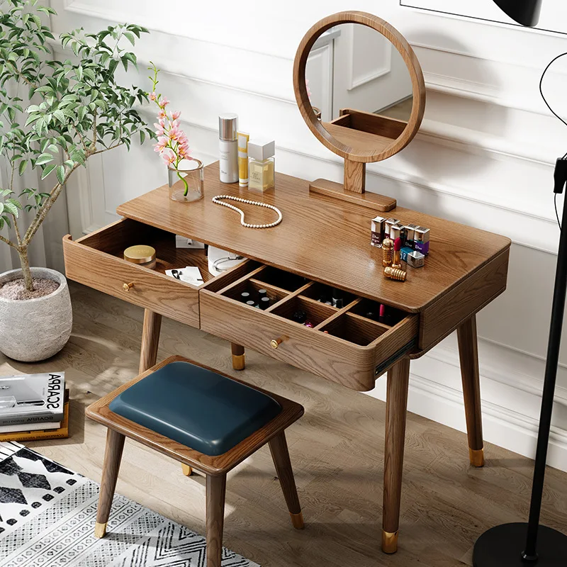 Nordic dresser bedroom modern simple ash wood log color all solid wood light luxury makeup table