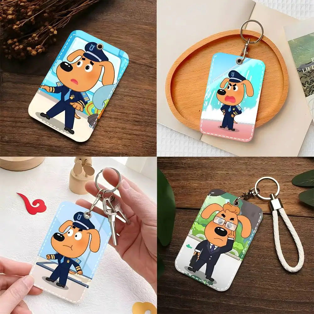 1pc Cartoon S-Safety Sheriff L-Labrador Card Case Keychain Access Card Bag Key Tag Ring Leather Card Holder Key Ring Access