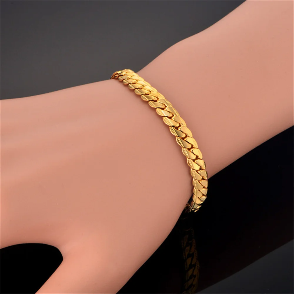 Punk Flat Snake Chain Link Bracelet 18/21cm Gold Silver Color Stainless Steel Hand Chains for Men Women Fashion Jewelry Gift