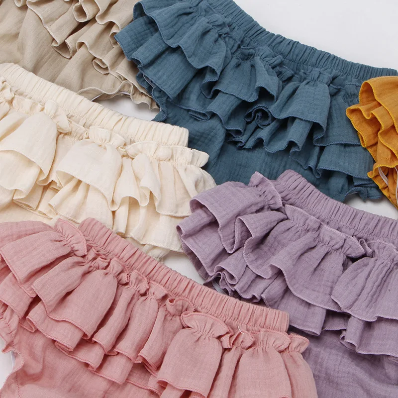 Soft Breathable Cotton Cozy Toddler Baby Bloomers Skirt Ruffle Layers Infant Girl Bubble Shorts Spring Summer Baby Diaper Cover