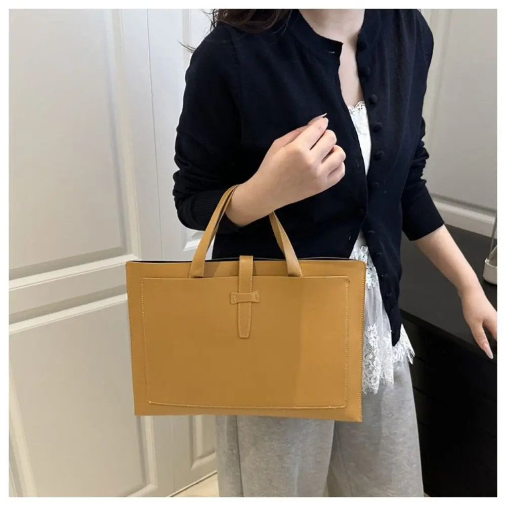 Bolso de mano con archivo de Color sólido a la moda, maletín de negocios para oficina, bolso informal de cuero PU para ordenador portátil, viaje