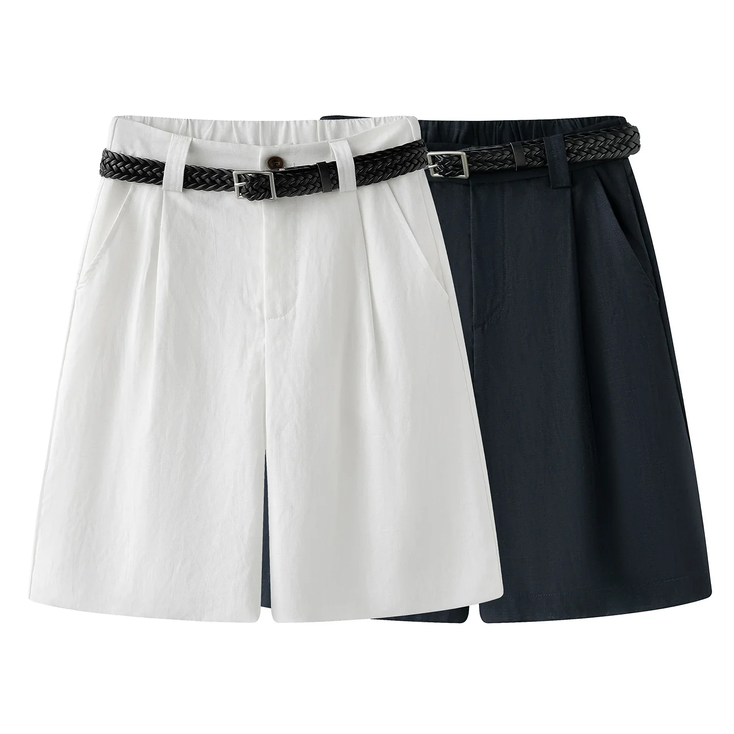 Dave&Di Five Point Suit Shorts 2026 Summer New French Style Temperament Commuting Woven Belt Wide Leg