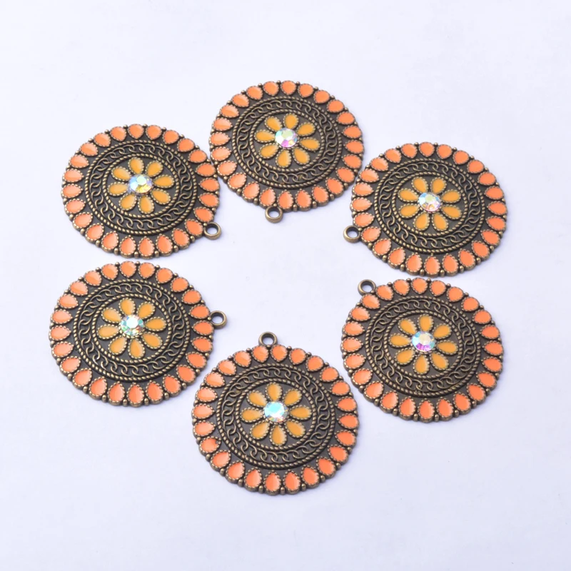10 Stück/Set 37*34mm Vintage Antike Bronze Emaille Legierung Runde Anhänger Türkisfarbener Anhänger DIY Schmuck Ohrringe – Detail 4