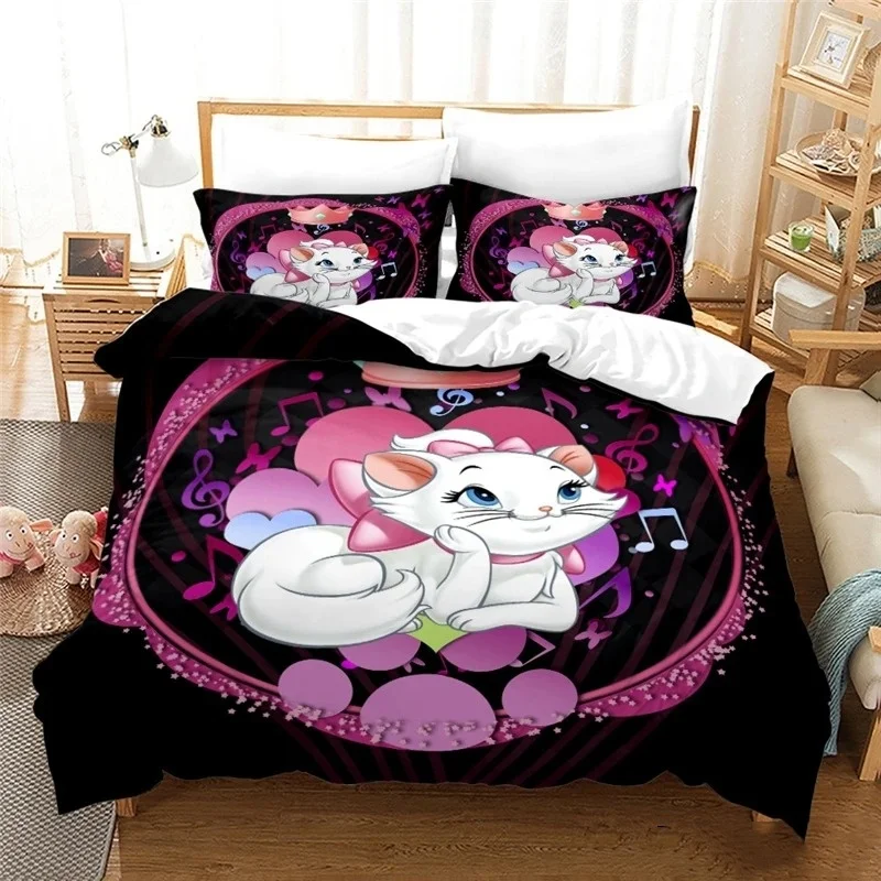 Disney Mary Cat Duvet Cover Pillowcase, Home Room Bedroom Bedding Set Cute Queen Double Bed Boy Girl Duvet Cover Pillowcase Gift