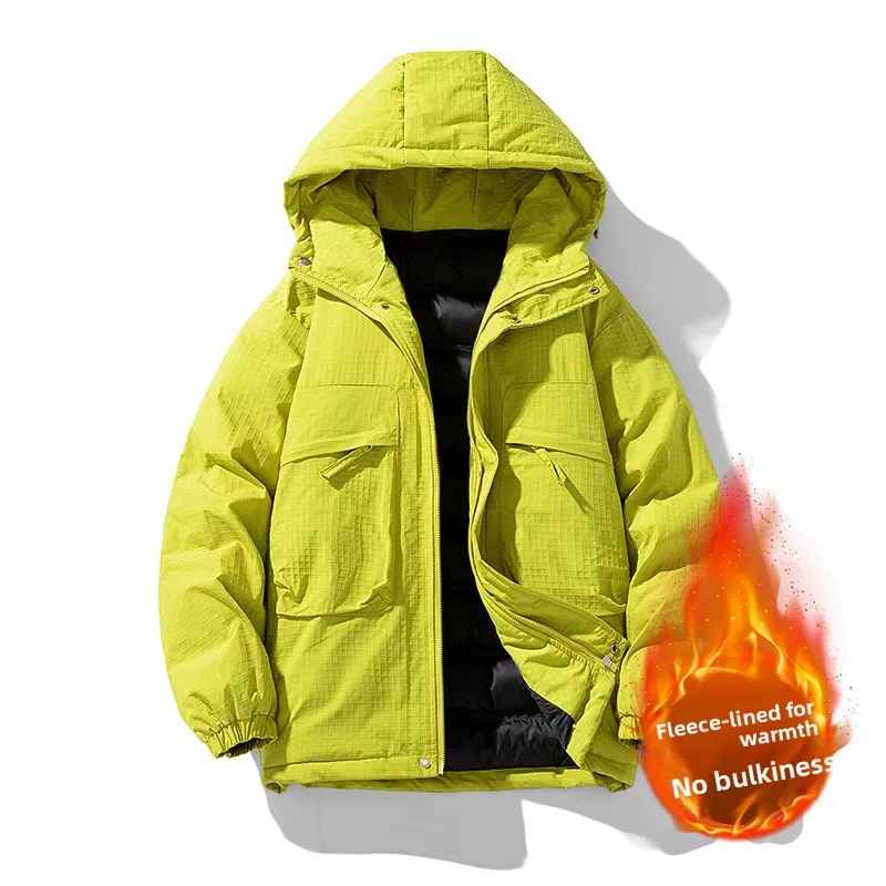 سترة شتوية عصرية سميكة ودافئة في الهواء الطلق عصرية مبطنة بالقطن مع معطف كاجوال مقاوم للرياح بلون سادة بغطاء للرأس #3