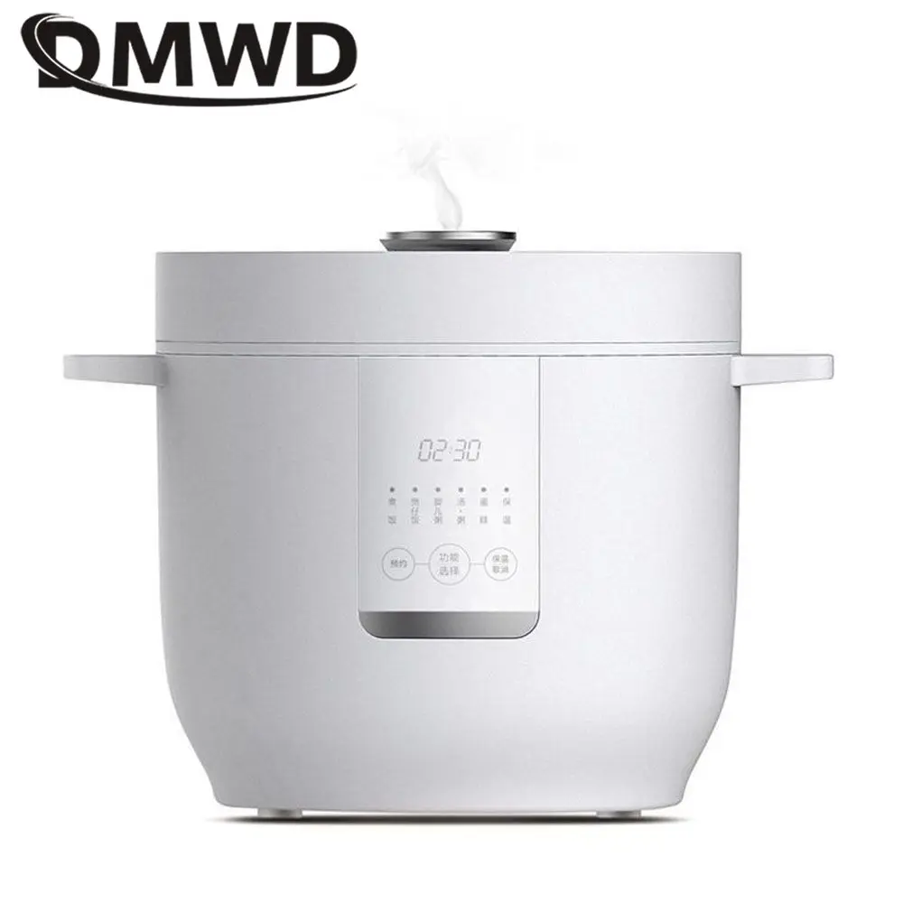 DMWD 2L Micro Pressure Rice Cooker Electric Cooking Machine Cake Maker Soup Pot Automatic Breakfast Machine Non-stick Liner 220V