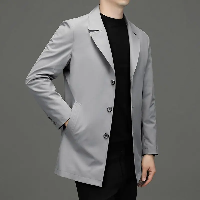 X824-Chaqueta de traje larga para hombre, cortavientos informal de negocios, tops holgados de longitud media de talla grande, novedad de 2023