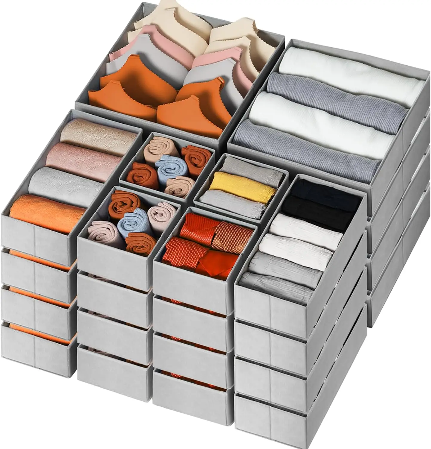 

24-Pack Fabric Drawer Organizers for Clothes, Socks & Underwear Storage, Odorless Dresser Dividers for Nursery (Grey)
