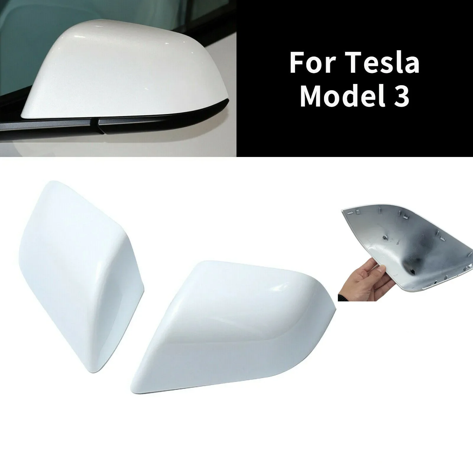 2X White Replacement Side Mirror Rearview Cover Cap For Tesla Model 3 2017-2022