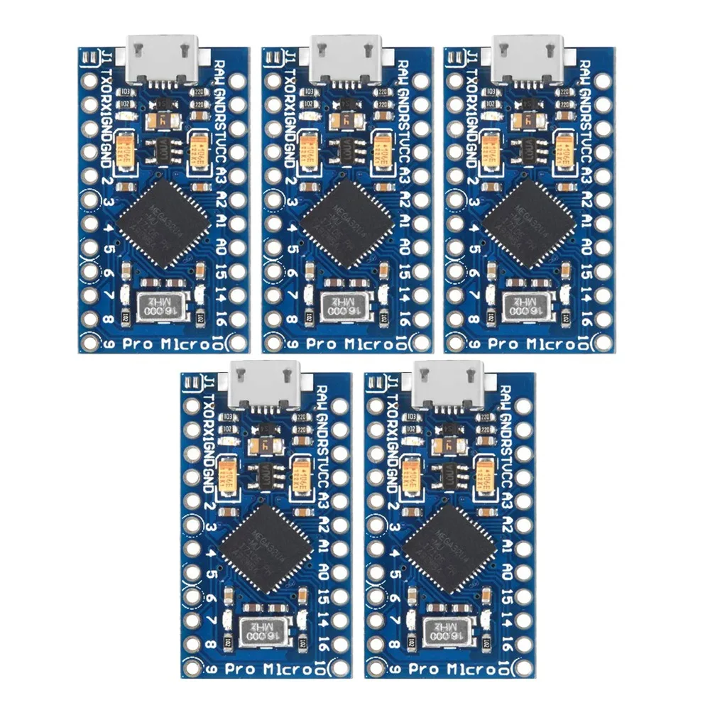 5PCS Pro Mini ATmega32U4 5V/16MHz Module Board with 2 Row Pin Header for Arduino Leonardo