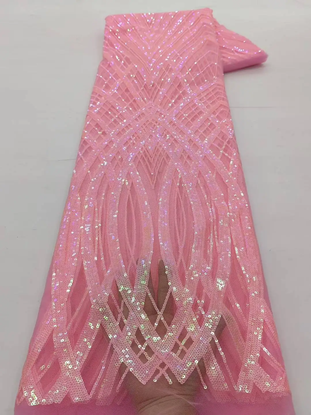 Luxury African Beaded  High Quality Nigerian Sequins With Pearl Lace French Tulle Lace Fabric For Party Dress Sewing