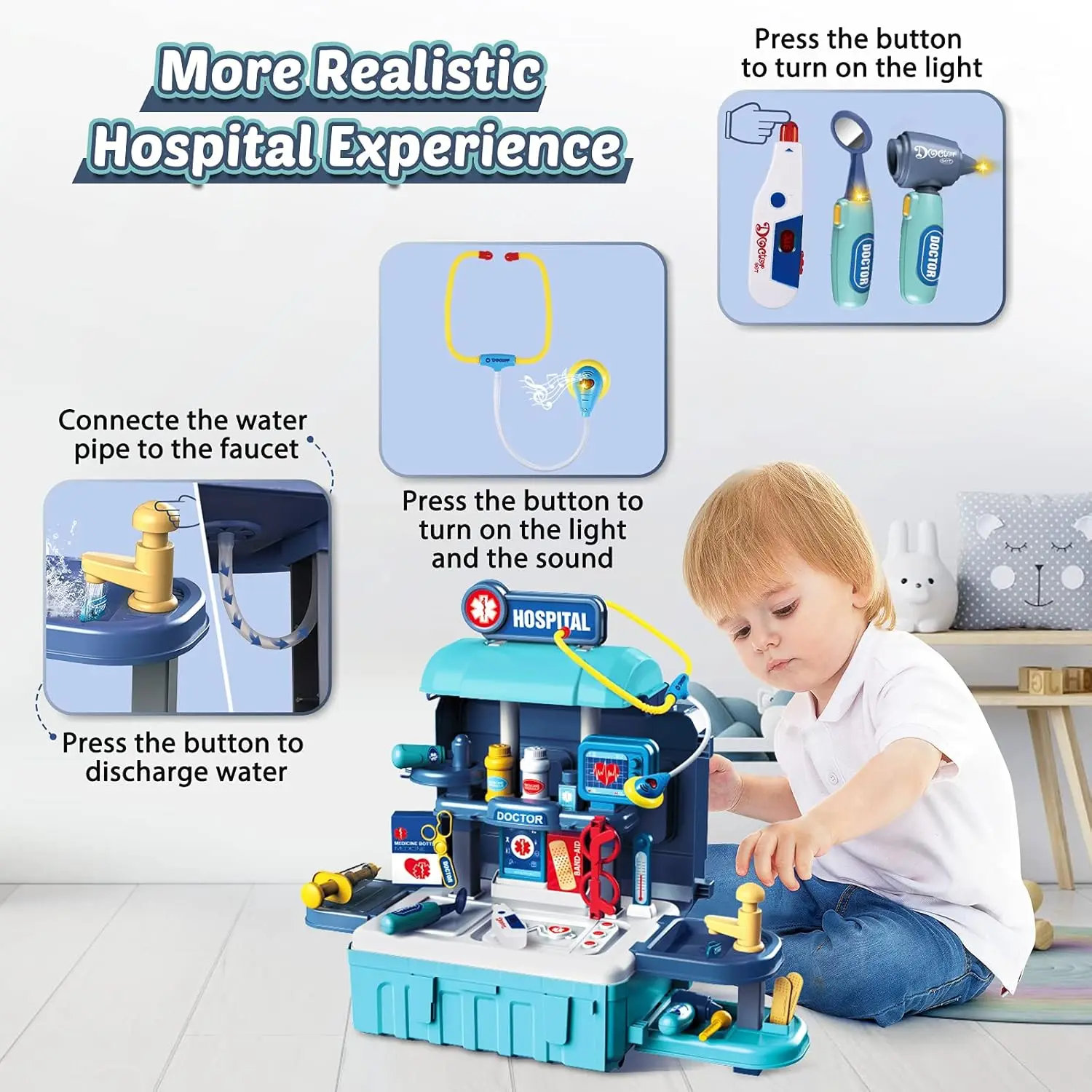 Kit de médecin jouet pour enfants, jeu de simulation, ensemble de médecin, boîtier de chariot avec stéthoscope, déguisement de médecin, Kit médical pour garçons et filles