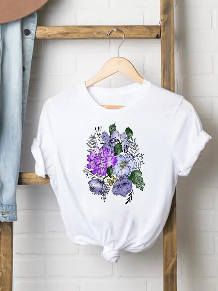 Graphic Print Tees Casual Women Clothes T Ladies Popular Flower Style Trend Clothing Fashion Short Sleeve O-neck T-shirts