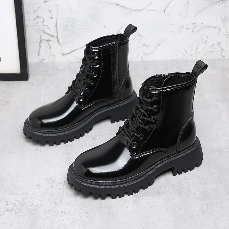 

England style women luxury fashion patent leather boots lace-up platform shoes party nightclub dress ladies ankle botas feminina