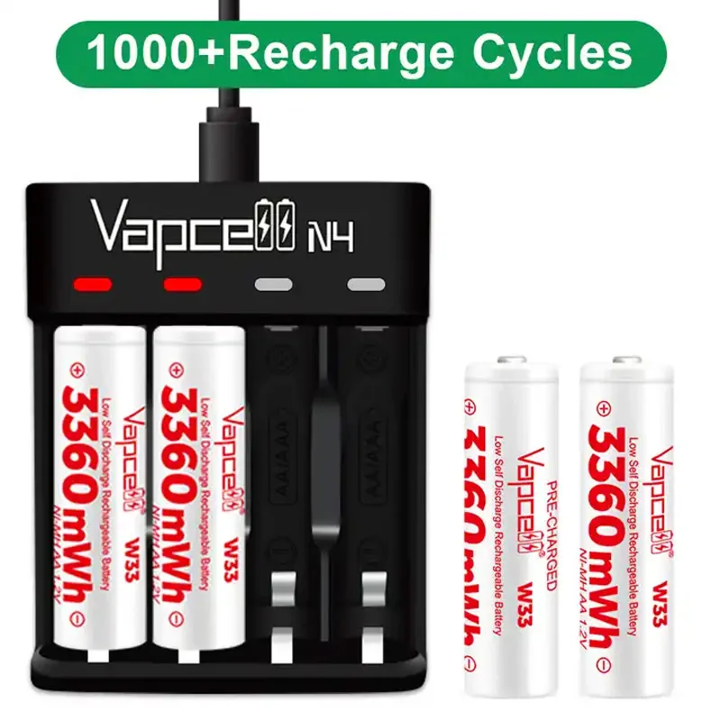 Original Vapcell W33 14500 Battery 3360mAh 1.2V AA Ni-Mh Battery Long Life Low Self Discharge Rechargeable Batteries For Toys